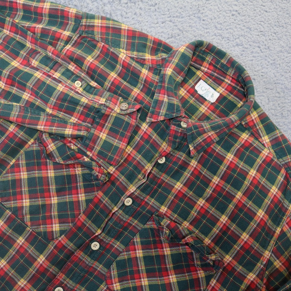 Vintage‎ J.Crew Plaid Flannel Shirt Mens XL Green Red Cotton Made in Portugal